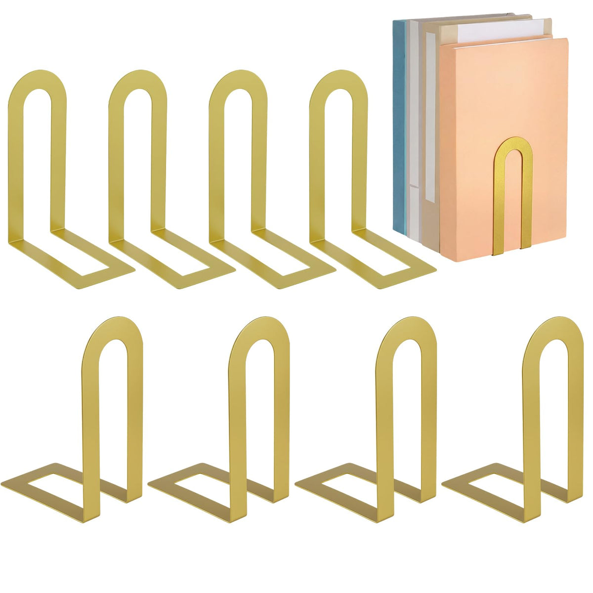 Chunful 12 Pcs Gold Metal BookEnds Shelves, 5.5 x 3.75 x 2.25 in