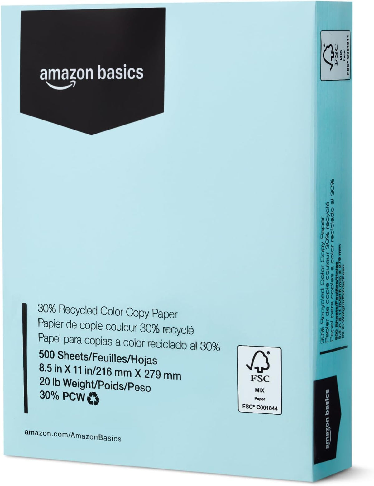 Amazon Basics 30% Recycled Color Copy Paper, 8.5" x 11", 20lb, Pastel Canary, 500 Sheets (Pack of 2)