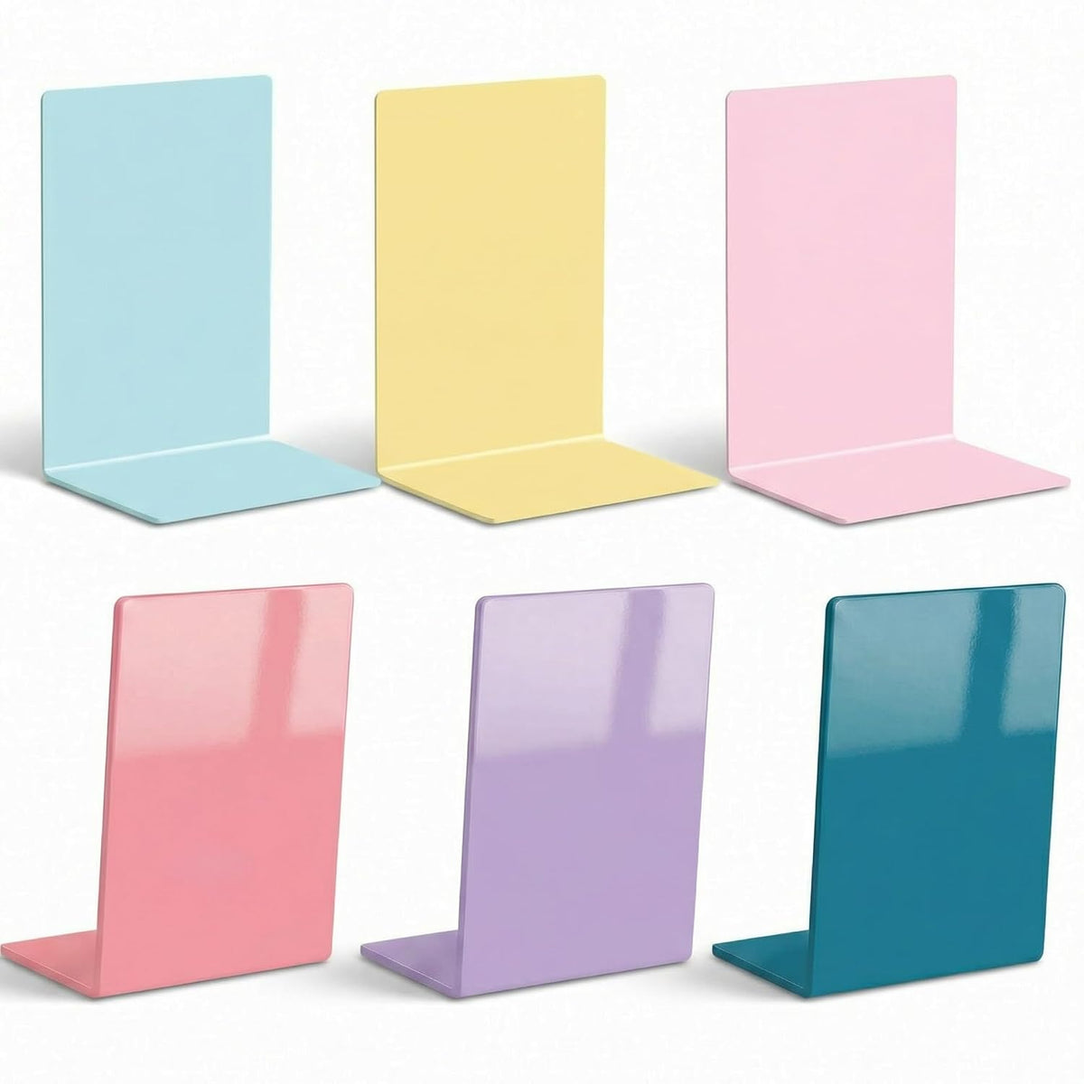 6Pcs Acrylic Bookends for Shelves Colorful Book Ends,Candy Colors