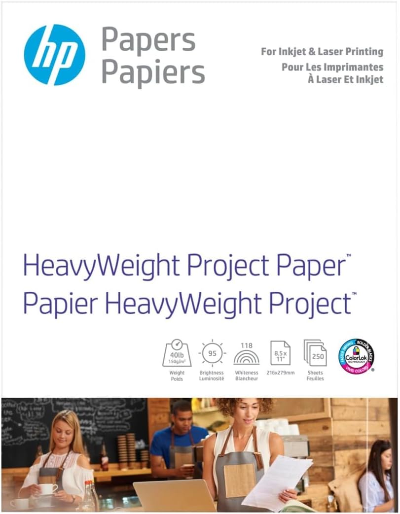 HP HeavyWeight Project Paper, Matte, 8.5x11 in, 40 lb, 250 sheets, works with inkjet, PageWide, laser printers (Z4R14A)