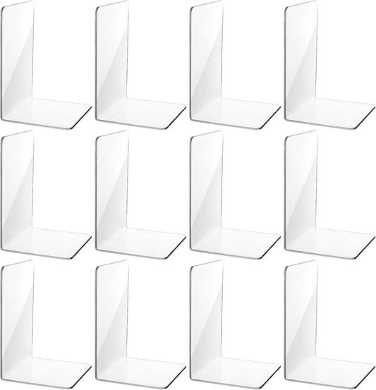 12Pcs Clear Bookends for Heavy Books,Acrylic Book Shelf Organizer for Desk,Plastic Heavy Duty Book Holders Standand Invisible Bookshelf Dividers Decorative,Suitable for Office Home Weighted Bookends