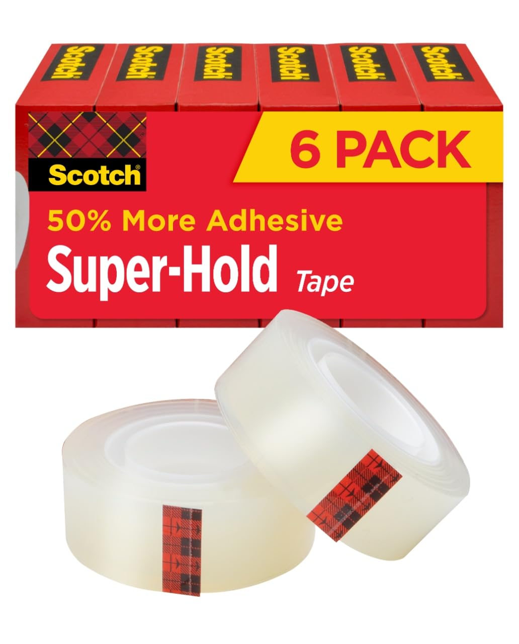 Scotch Super-Hold Tape, 6 Rolls, Transparent Finish, 50% More Adhesive, Trusted Favorite, 3/4 x 1000 Inches, Boxed (700K6)