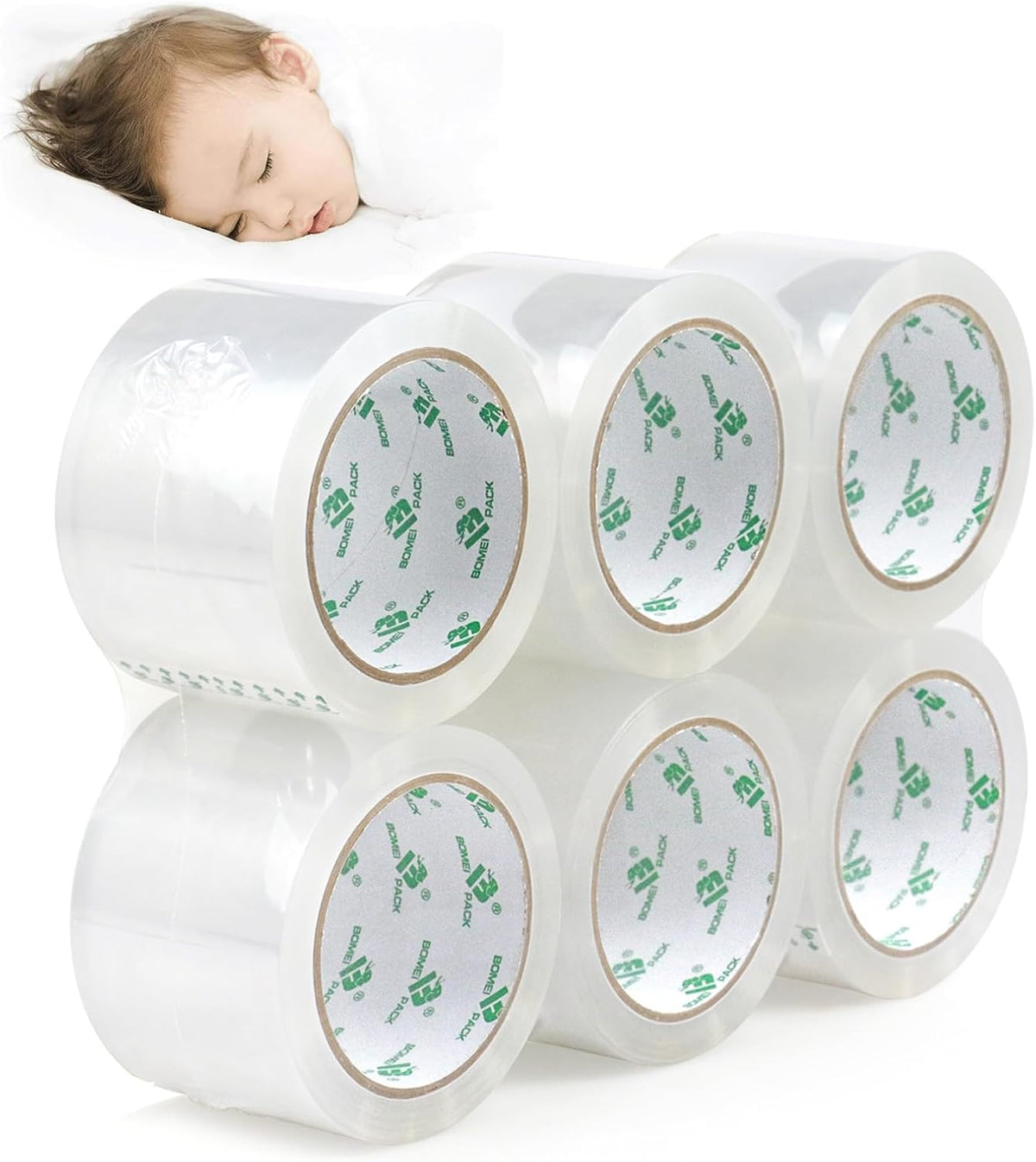 BOMEI PACK 3Inch Wide Clear Silent Packing Tape, 6Rolls 2.4Mil X 60Yds Heavy Duty No Noise Quiet Tape 3” for Moving, Shipping, Mailing, Storage and Packaging