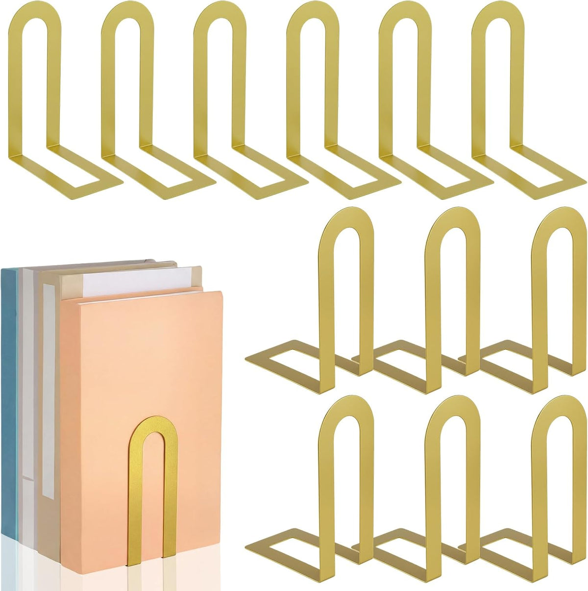 Chunful 12 Pcs Gold Metal BookEnds Shelves, 5.5 x 3.75 x 2.25 in
