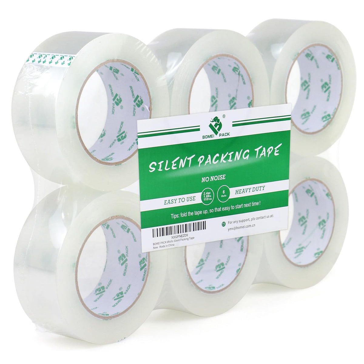 BOMEI PACK Clear Silent Packing Tape 18 Rolls, NO Noise Quiet Tape Refill Rolls for Shipping, Moving and Packaging, 2.4Mil 1.88Inch 55Yards