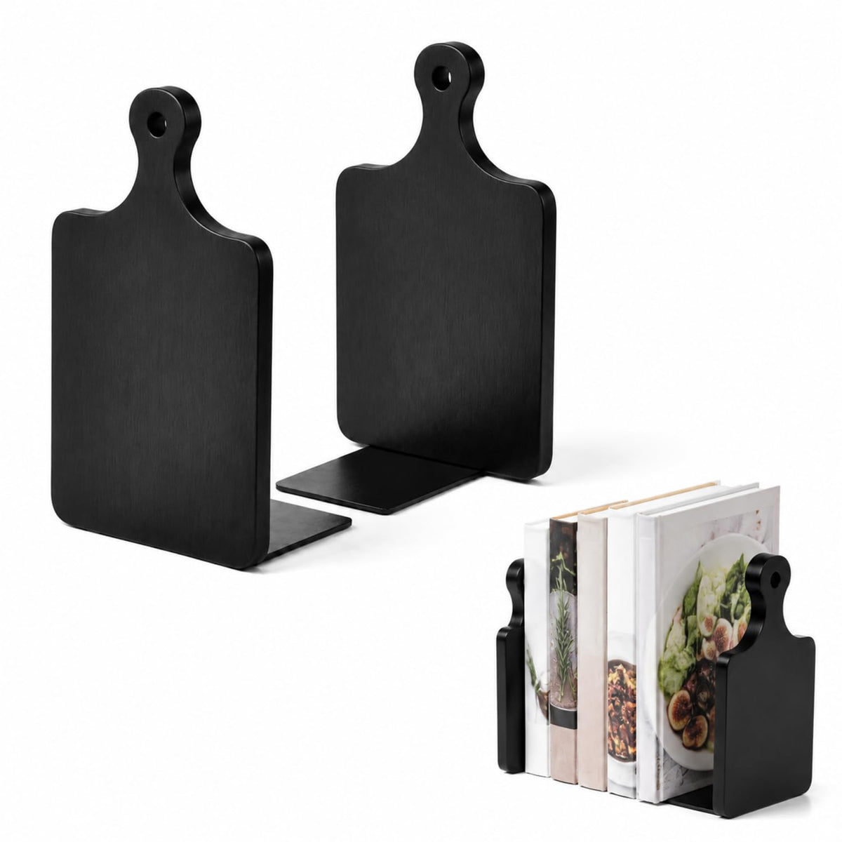 Jetec Kitchen Bookends Wooden Cookbook Holder, Brown, Ebony