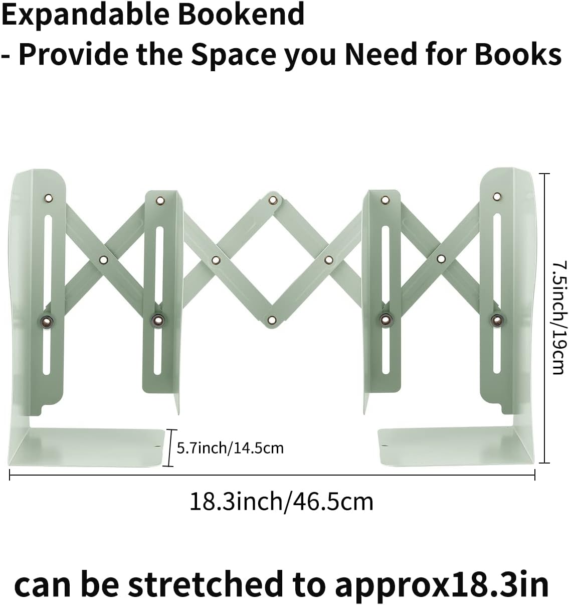 MSDADA Adjustable Bookends, Book Ends for Heavy Books, Expandable Book Organizer for Desk, Shelf, Office, School, for 6 7 8 9 10 11-15 Boys and Girls, Extends up to 19 inches (Macaron Green)
