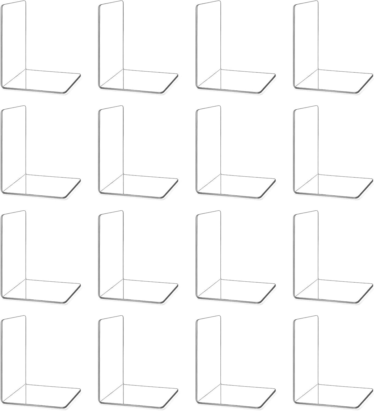 Kifmurase 16Pcs Bookends, Clear Acrylic Bookends for Shelves, Non-Slip Book Holder Stand, Decorative Book Stoppers, Heavy Duty Bookend for Office Desktop Organizer