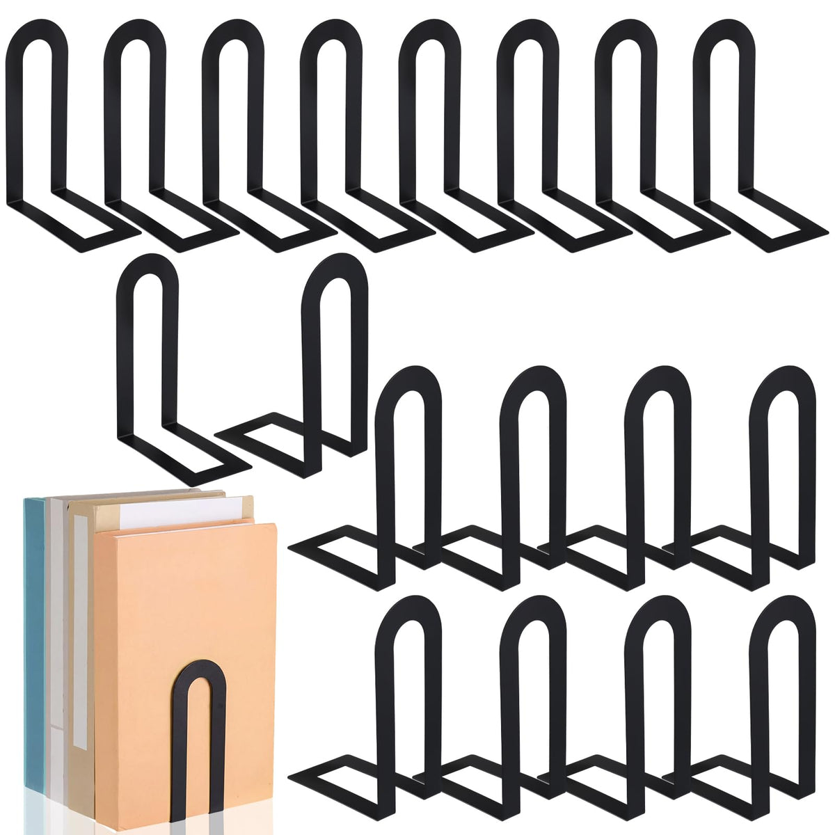 Chunful 12 Pcs Gold Metal BookEnds Shelves, 5.5 x 3.75 x 2.25 in