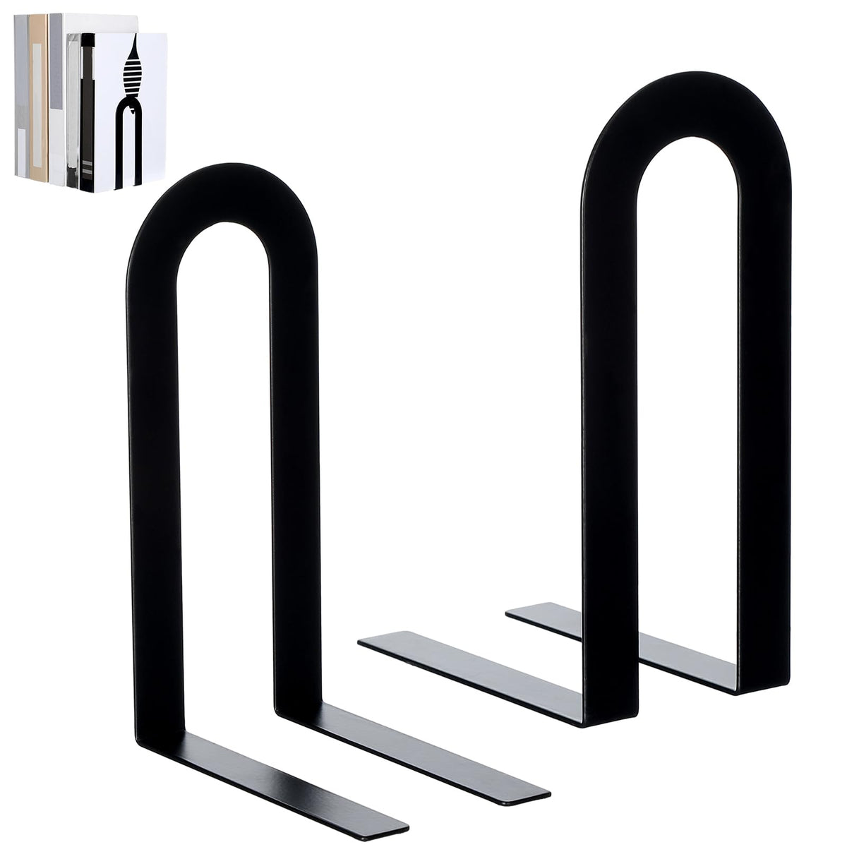 Chunful 6 Pcs Metal Bookends, Black, Round