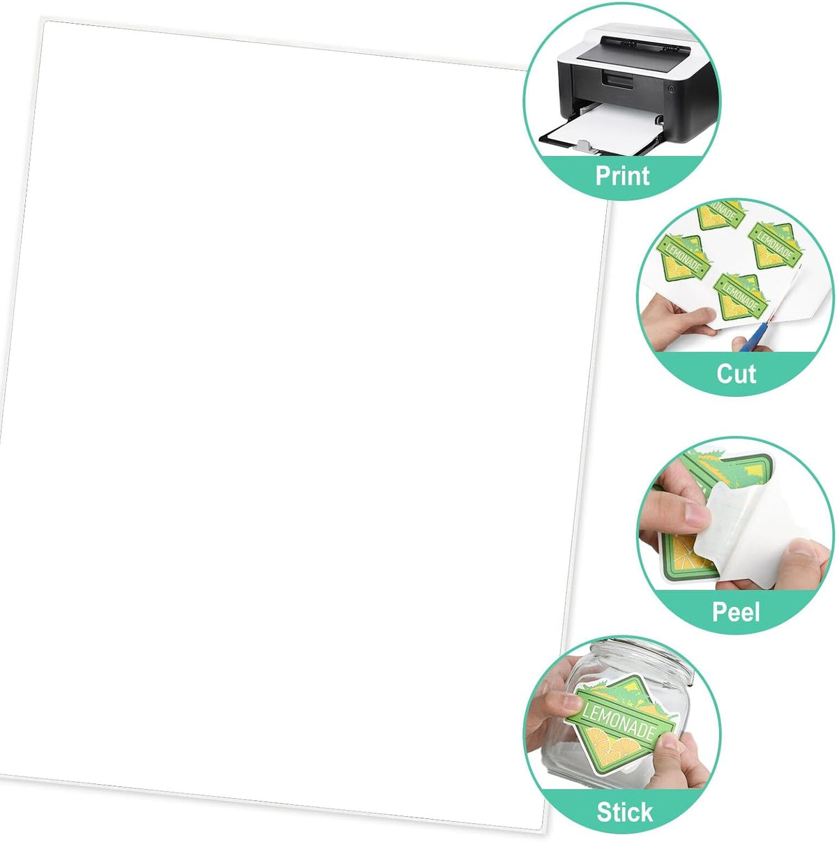 L LIKED 100 Matte Printable White Sticker Paper Full Sheet Labels 8.5"x 11"
