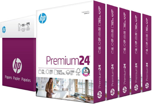 HP Printer Paper | 8.5 x 11 Paper | Premium 24 lb | 5 Ream Case - 2500 Sheets | 100 Bright | Made in USA - FSC Certified | 115300C