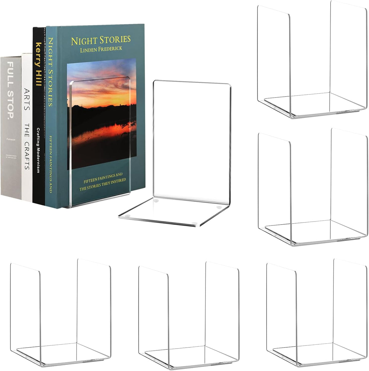 HappyHapi 6 Pair Acrylic Book Ends, Clear Bookends for Shelves