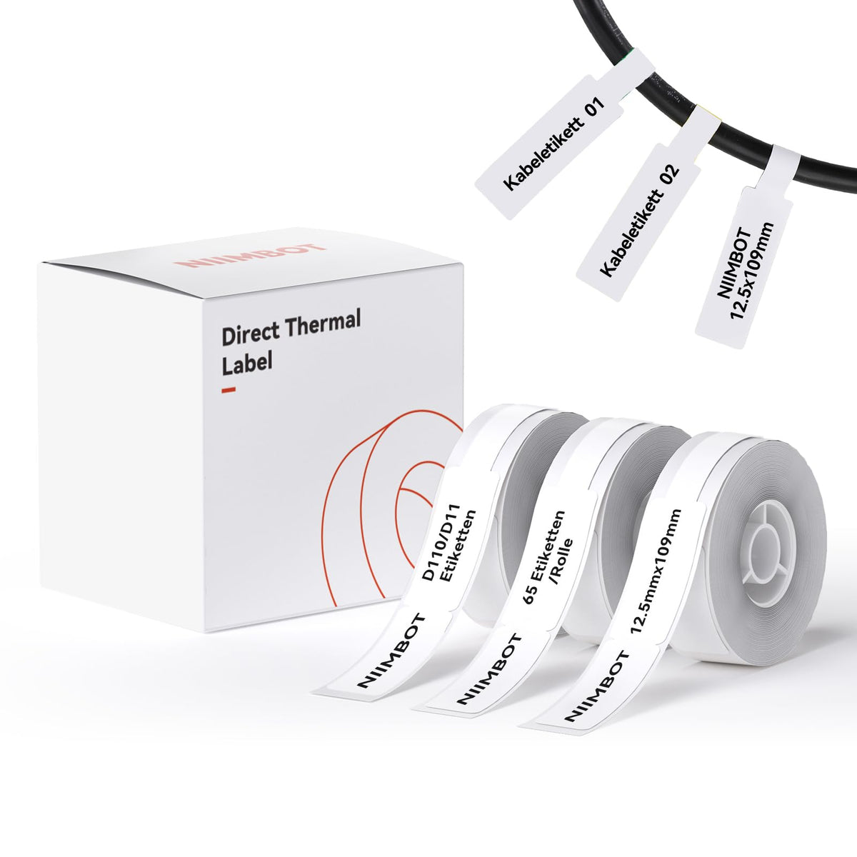 NIIMBOT D110/D11/D101 Labels, 0.55"×1.18" (14×30mm), 210 Labels/Roll, Clear