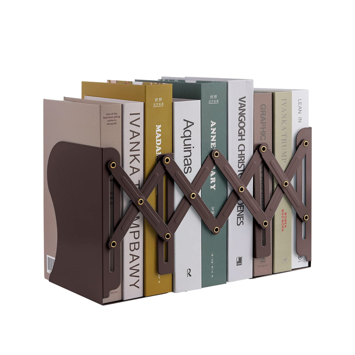 MSDADA Adjustable Bookends, Book Ends for Heavy Books, Expandable Book Organizer for Desk, Shelf, Office, School, for 6 7 8 9 10 11-15 Boys and Girls, Extends up to 19 inches (Brown)