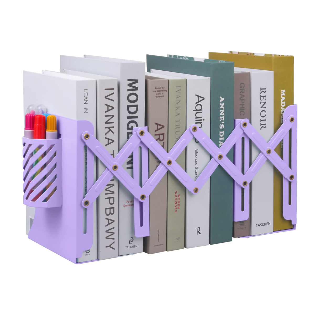 MSDADA Adjustable Bookends, Book Ends for Heavy Books, Expandable Book Organizer with Pen Holder for Desk, Shelf, Office,School, Thanksgiving for Students and Teachers(Green)