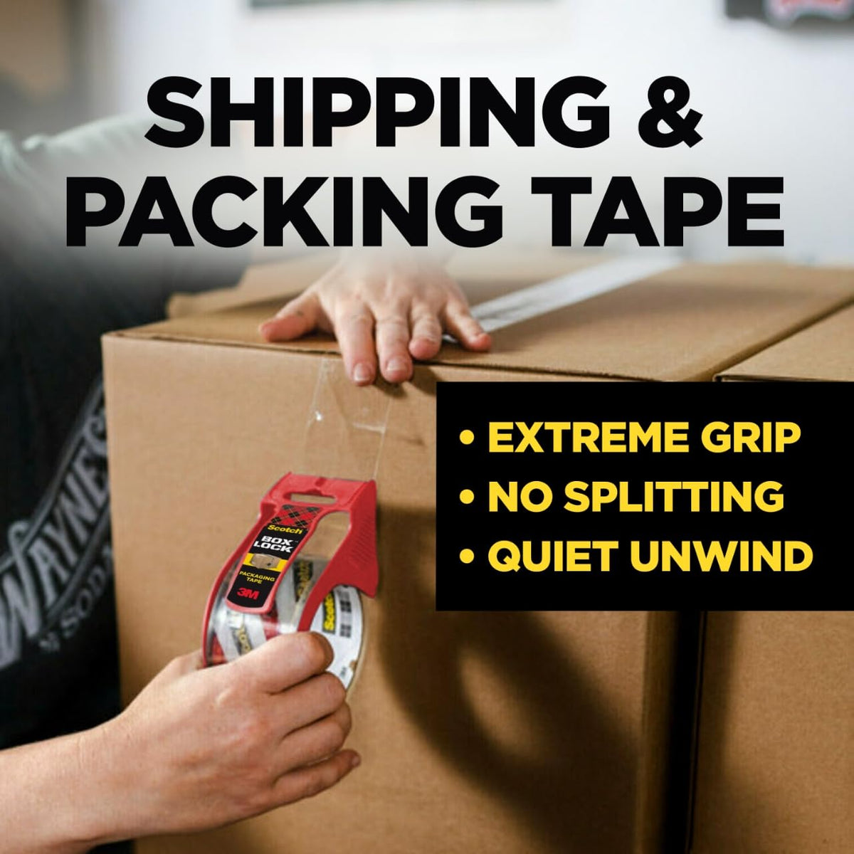 Scotch Box Lock Packing Tape, Clear, Extreme Grip Box Packaging Tape for Shipping and Mailing, 1.88 in. x 54.6 yd, 3 Refill Rolls