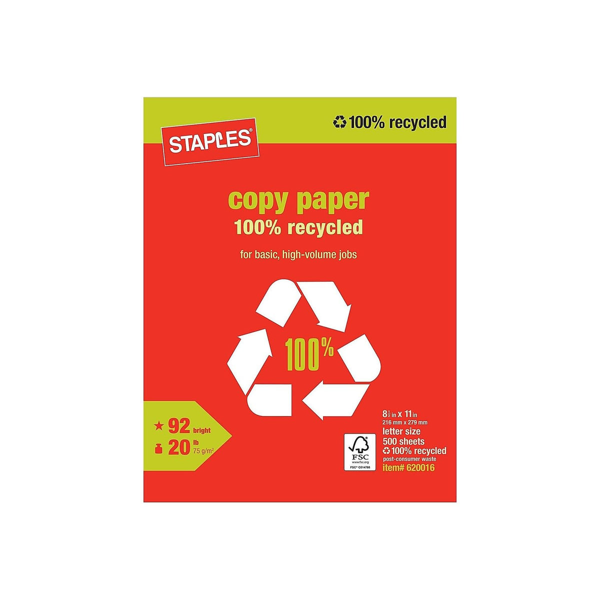 Staples 50% Recycled Multipurpose Paper, 8.5x11 Inch, 500/Ream