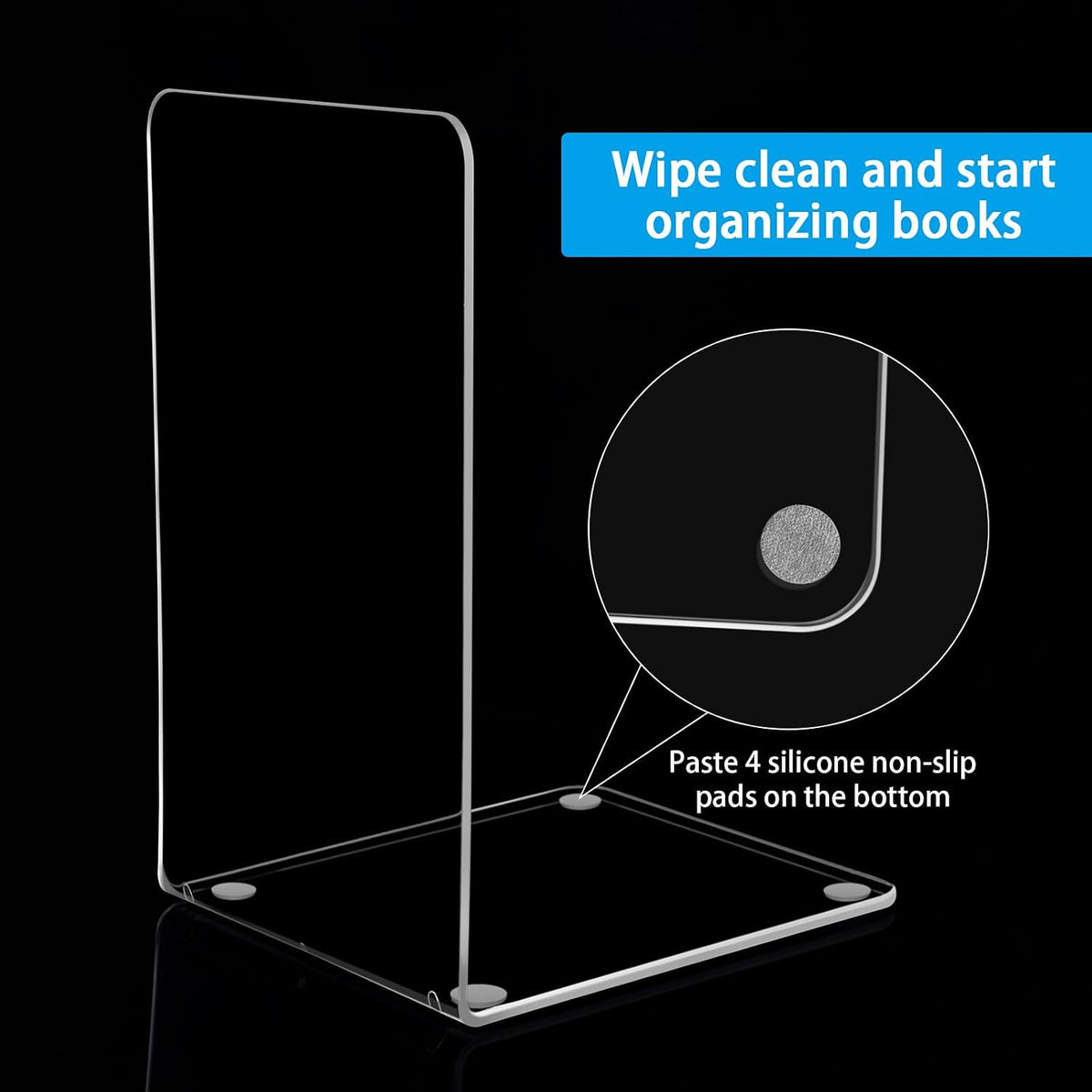 10 Pcs Clear Acrylic Bookends, Heavy Duty Book Ends for Shelves