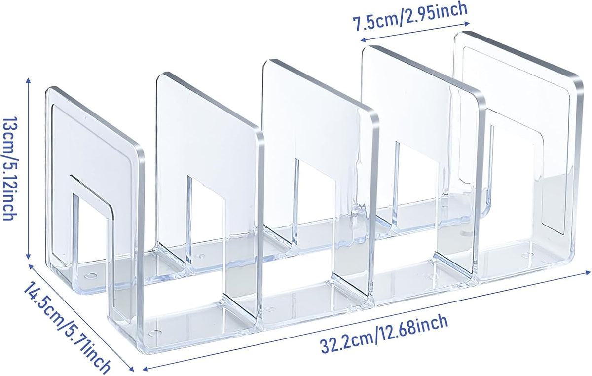 Clear Acrylic Magazine Holder, Desktop File Organizer Thick File Sorter Book Holder for Bottle Tray, Kitchen Lid Organizer, Small Handbag Clutch Bag Divider, Purse Stand Rack (2 Pack)