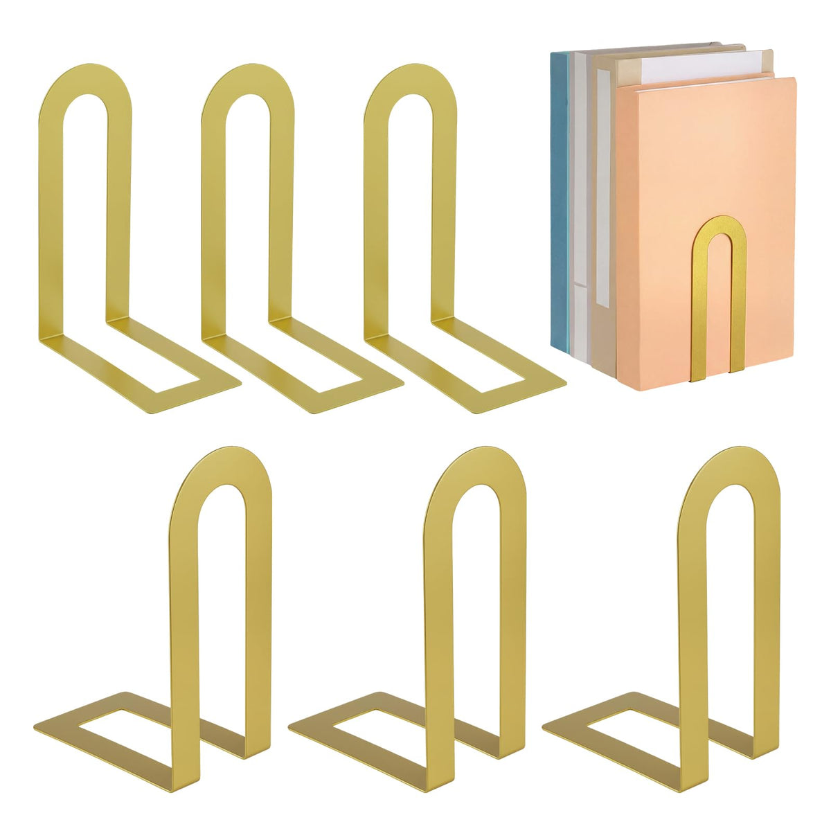 Chunful 12 Pcs Gold Metal BookEnds Shelves, 5.5 x 3.75 x 2.25 in