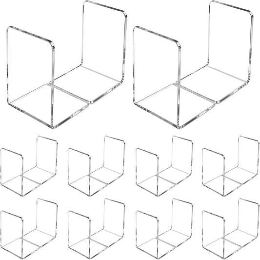 20 Pcs Clear Acrylic Book Ends Heavy Duty Bookends L Shaped Dividers Book Stopper for Home School Library Shelves File Movies CDs
