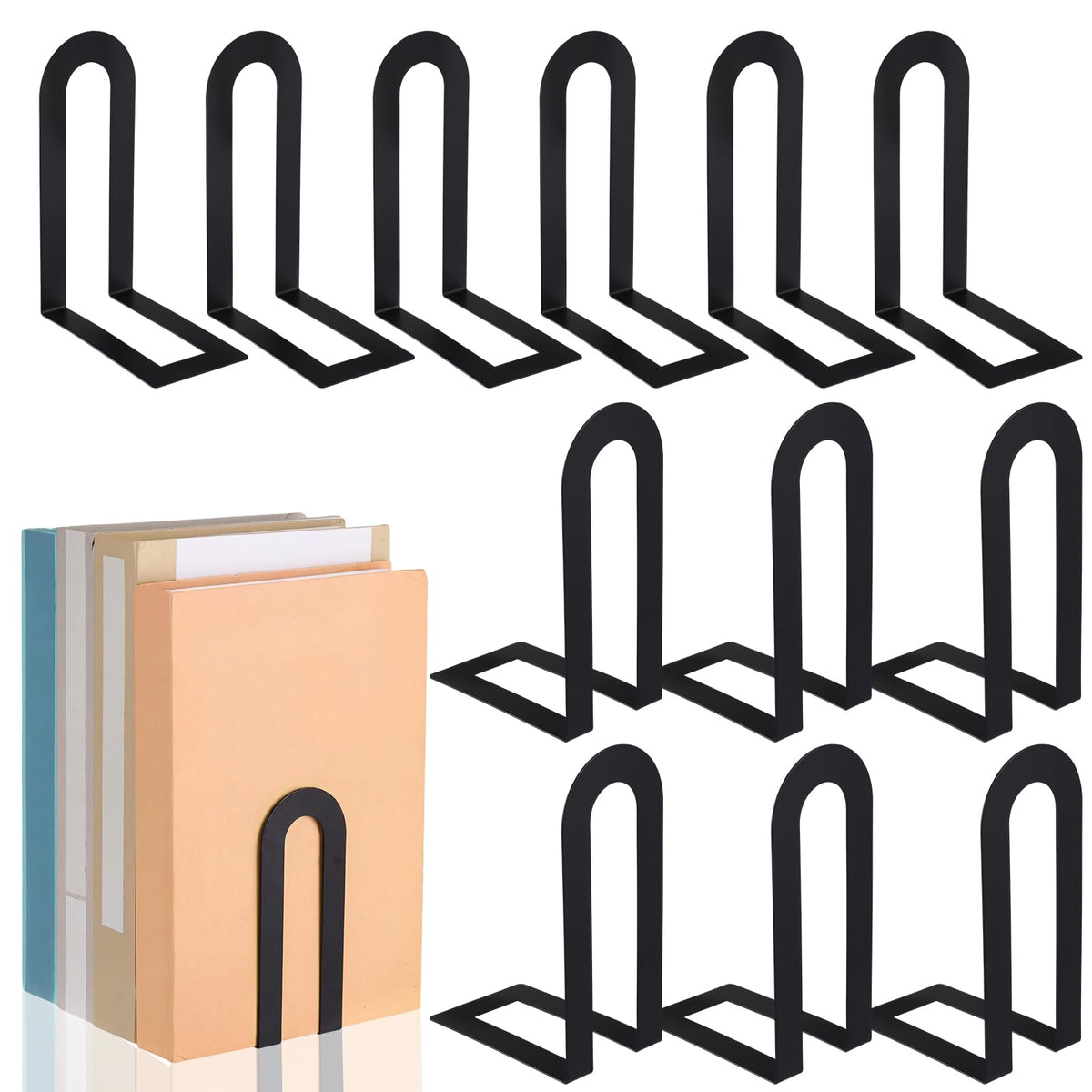 Chunful 12 Pcs Gold Metal BookEnds Shelves, 5.5 x 3.75 x 2.25 in