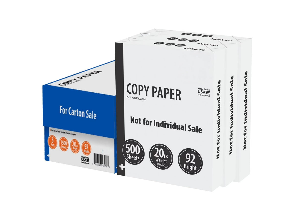 8.5x11 Printer Paper 3 Ream Case 20lb 92 Bright 1500 Sheets