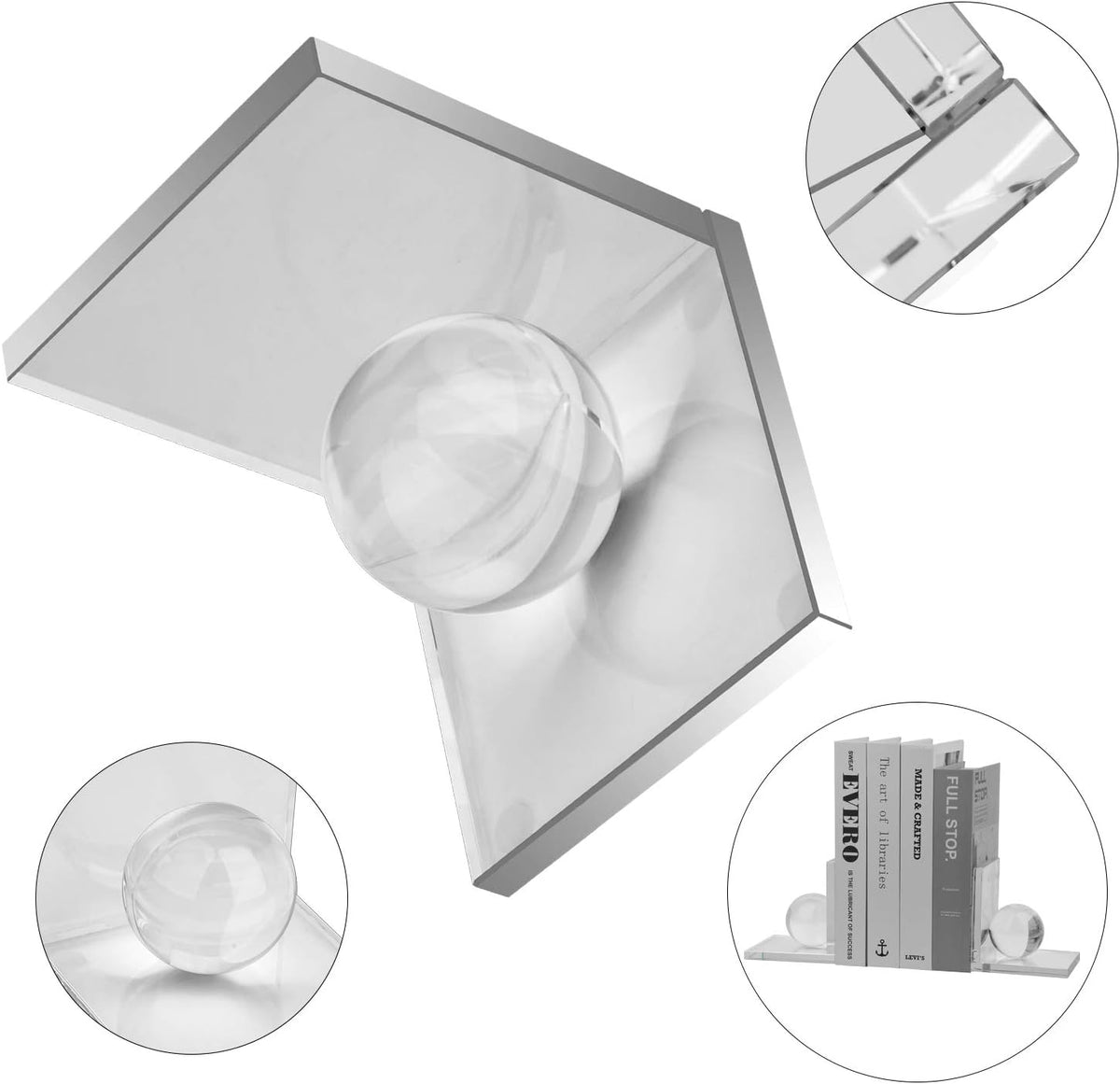 MerryNine Clear Crystal Book Ends Bookends with Crystal Ball