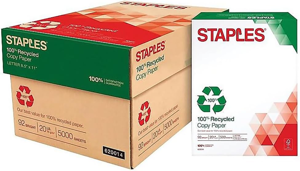 Staples 50% Recycled Multipurpose Paper, 8.5x11 Inch, 500/Ream