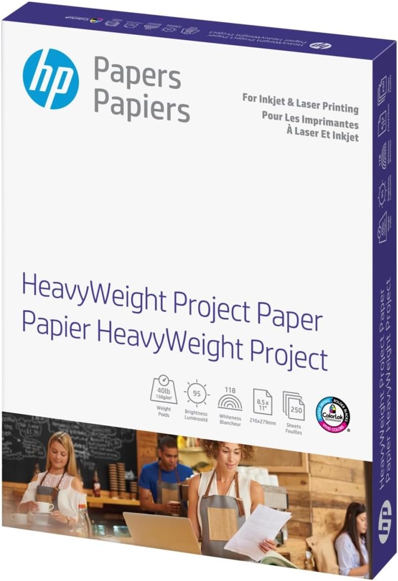 HP HeavyWeight Project Paper, Matte, 8.5x11 in, 40 lb, 250 sheets, works with inkjet, PageWide, laser printers (Z4R14A)