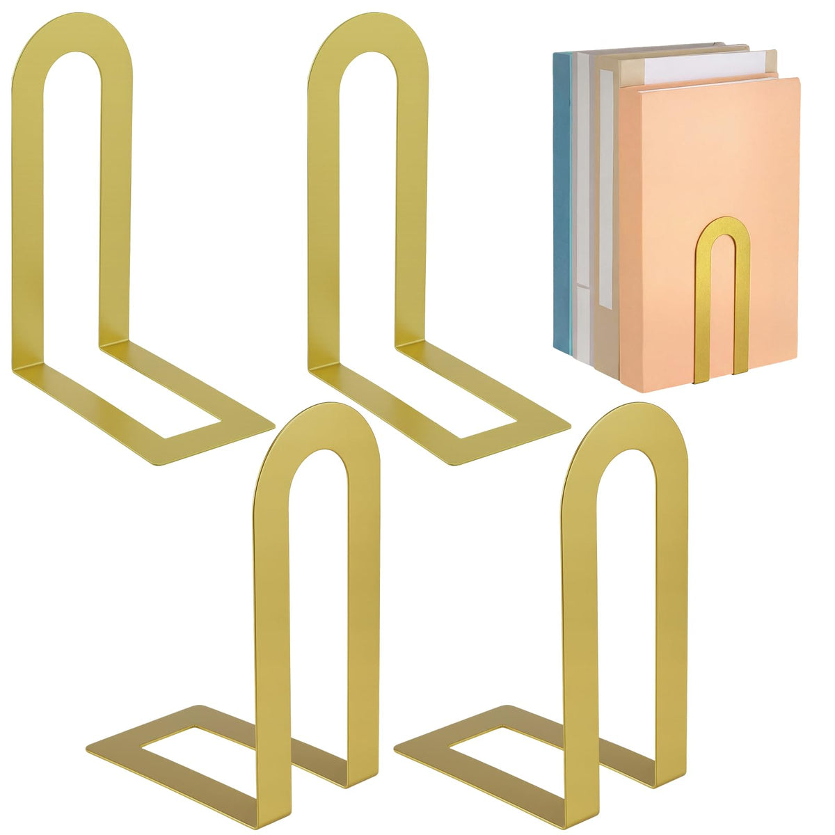 Chunful 12 Pcs Gold Metal BookEnds Shelves, 5.5 x 3.75 x 2.25 in