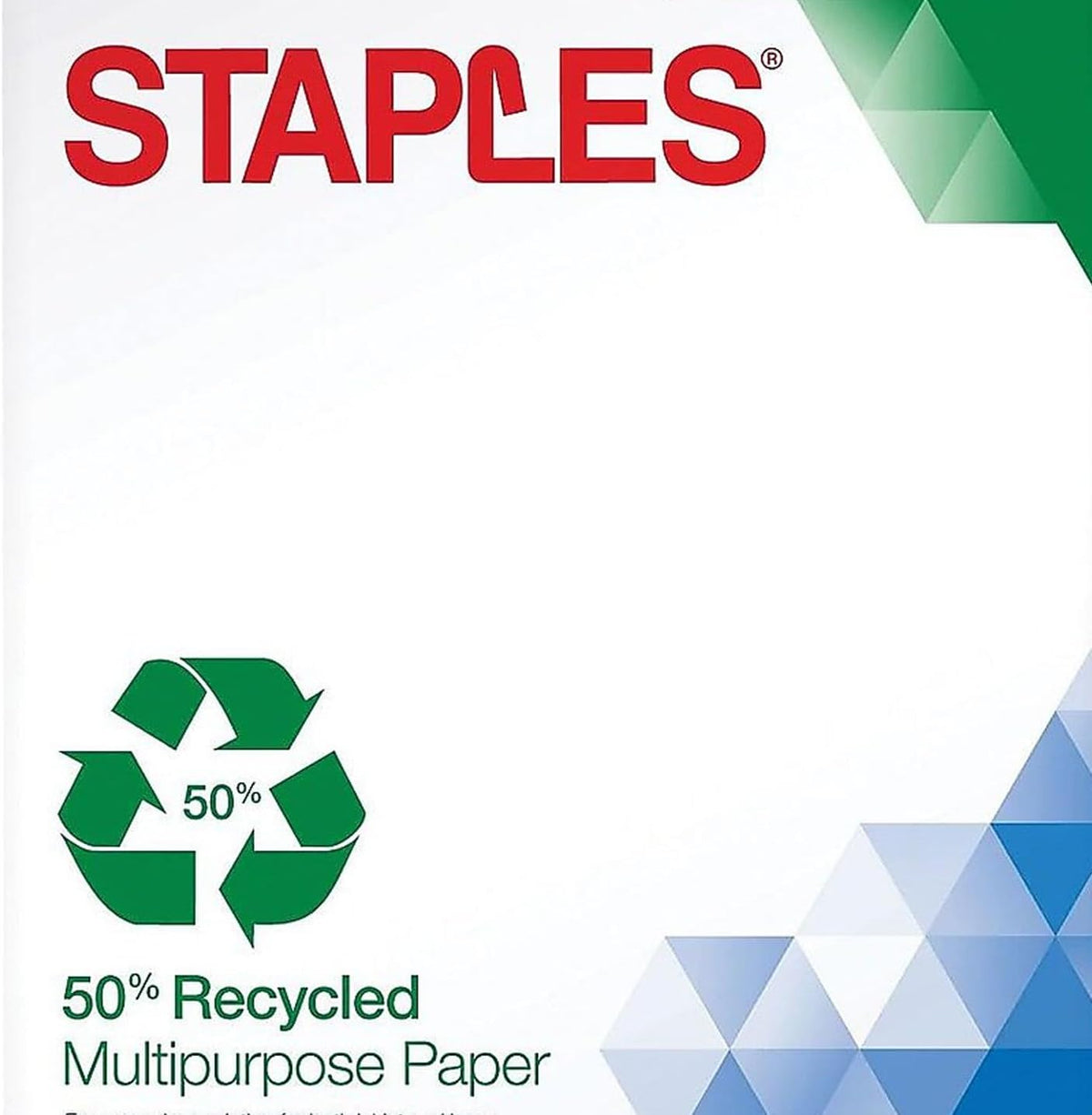 Staples 50% Recycled Multipurpose Paper, 8.5x11 Inch, 500/Ream
