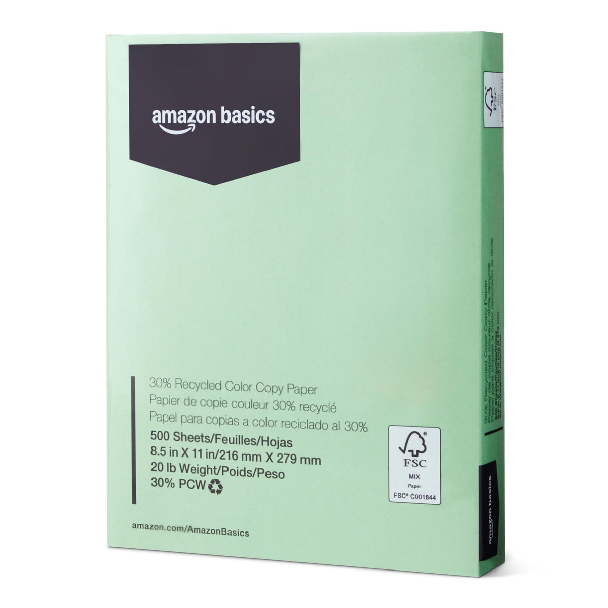 Amazon Basics 30% Recycled Color Copy Paper, 8.5" x 11", 20lb, Pastel Canary, 500 Sheets (Pack of 2)