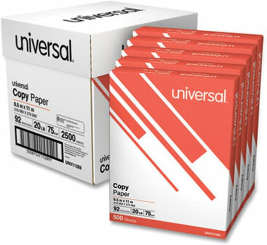 Universal 11289 Copy Paper Convenience Carton, 92 Brightness, 20lb, 8 1/2 x11, White (Case of 2500 Sheets)