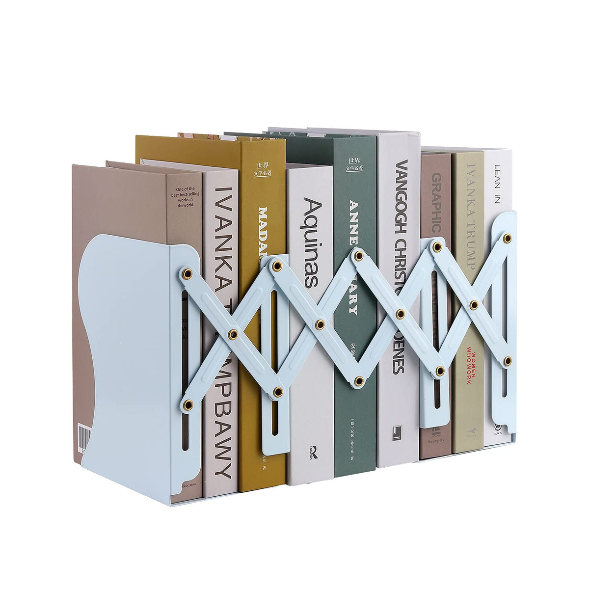 MSDADA Adjustable Bookends, Book Ends for Heavy Books, Expandable Book Organizer for Desk, Shelf, Office, School, for 6 7 8 9 10 11-15 Boys and Girls, Extends up to 19 inches (Light Green)