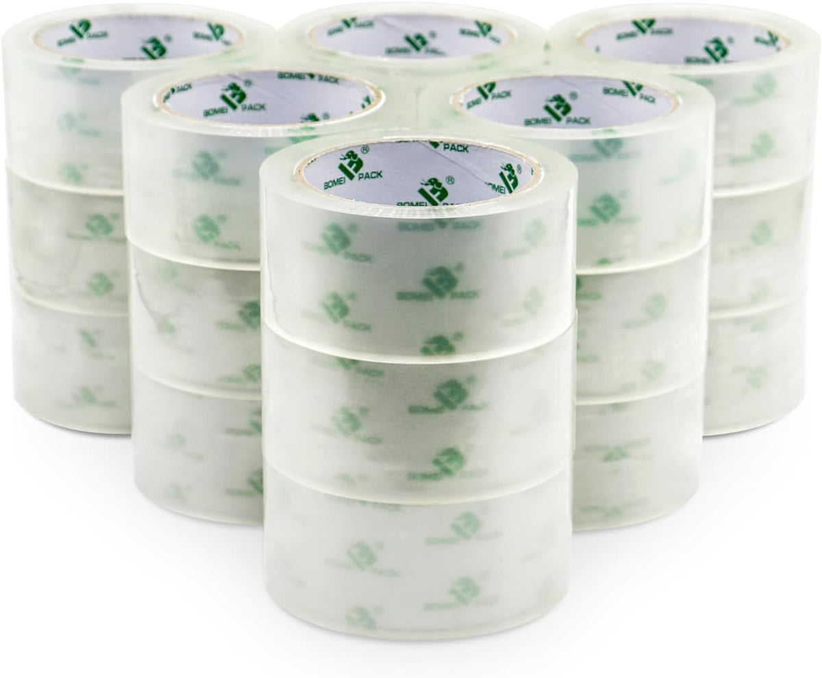 BOMEI PACK Clear Silent Packing Tape 18 Rolls, NO Noise Quiet Tape Refill Rolls for Shipping, Moving and Packaging, 2.4Mil 1.88Inch 55Yards