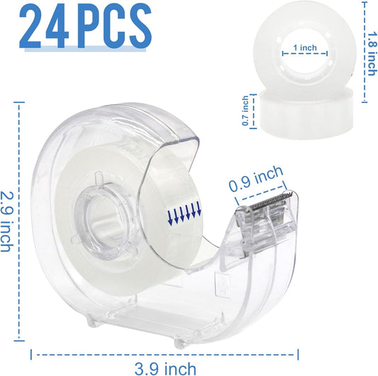 24 Pcs Transparent Tape with Dispenser, Clear, 0.7"x1000"