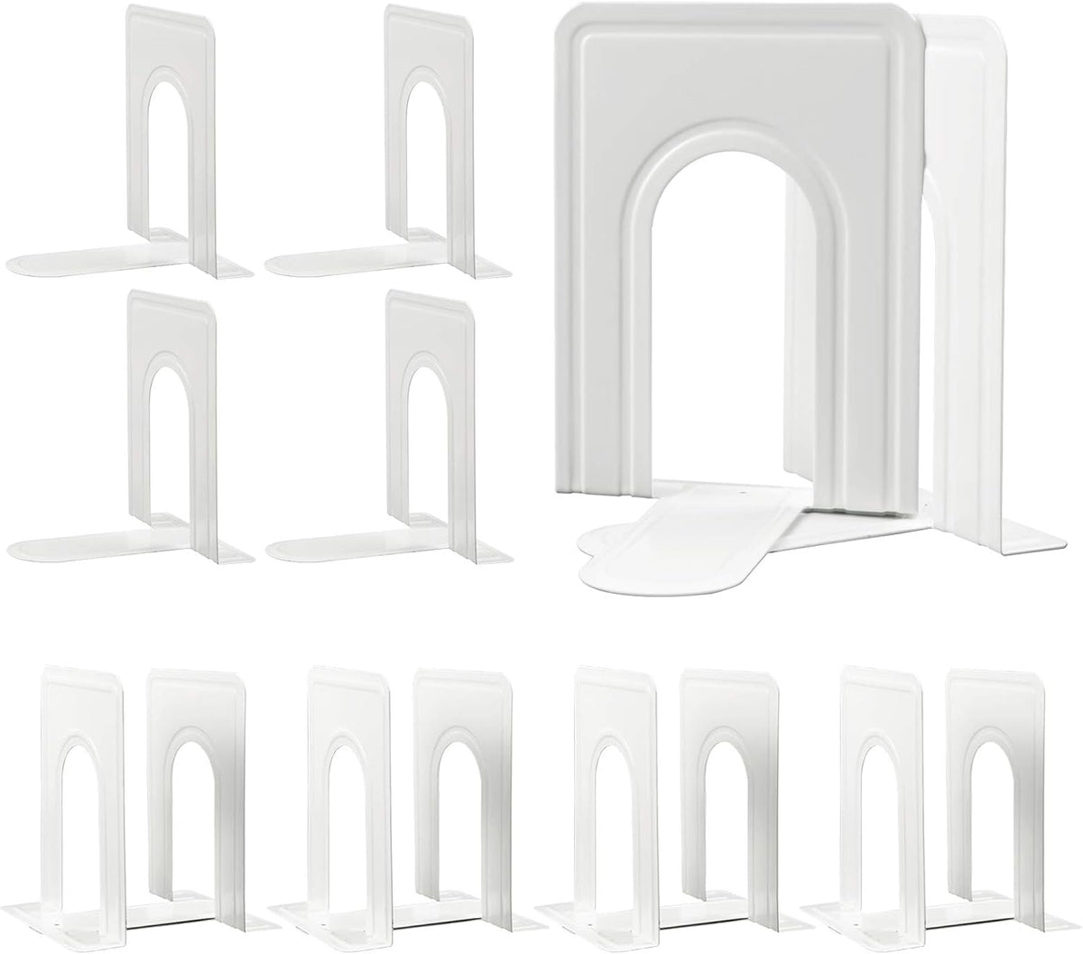 HappyHapi 7 Pairs Book Ends, Heavy Duty Bookends for Shelves, White