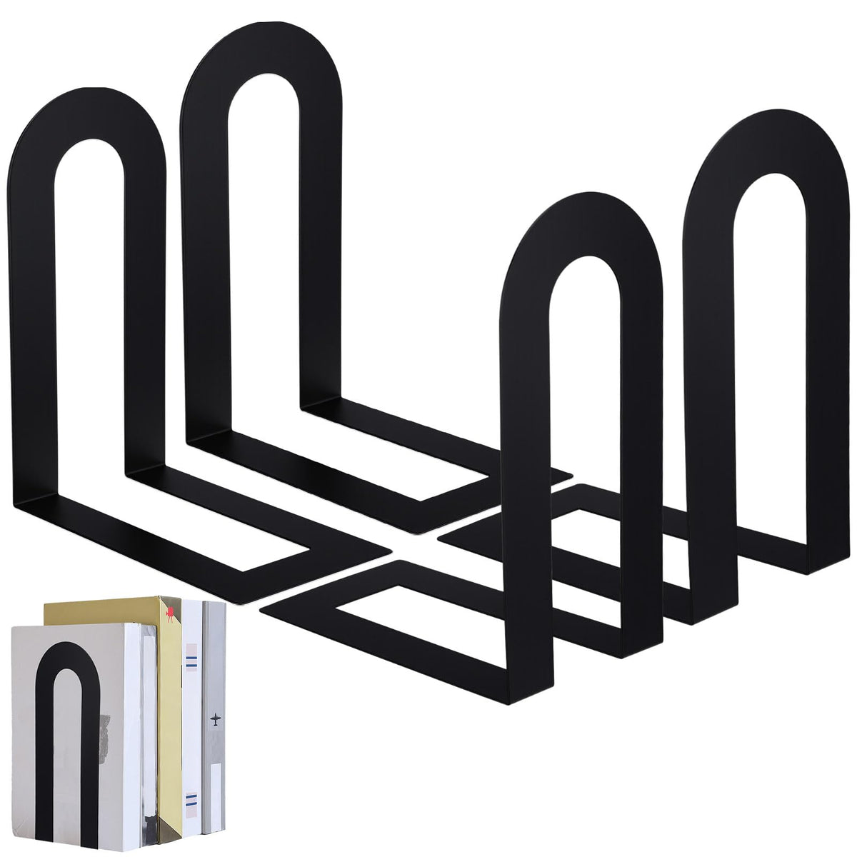 Chunful 12 Pcs Gold Metal BookEnds Shelves, 5.5 x 3.75 x 2.25 in