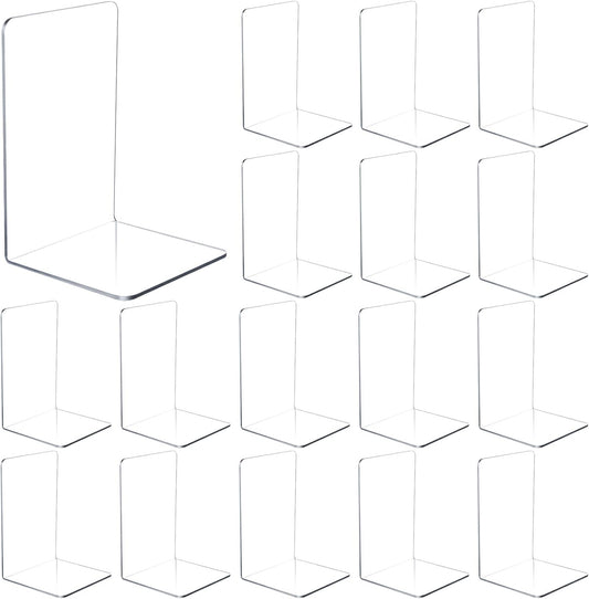 16pcs Clear Bookends for Heavy Books, Acrylic Book Shelf Organizer for Desk,Plastic Heavy Duty Book Holders Standand Invisible Bookshelf Dividers Decorative,Suitable for Office Home Weighted Bookends