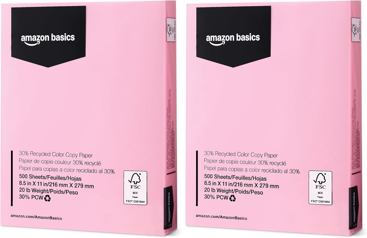 Amazon Basics 30% Recycled Color Copy Paper, 8.5" x 11", 20lb, Pastel Canary, 500 Sheets (Pack of 2)