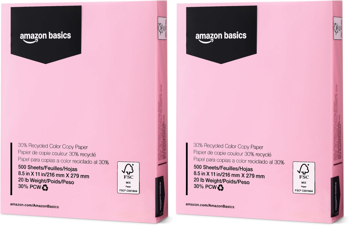 Amazon Basics 30% Recycled Color Copy Paper, 8.5" x 11", 20lb, Pastel Canary, 500 Sheets (Pack of 2)
