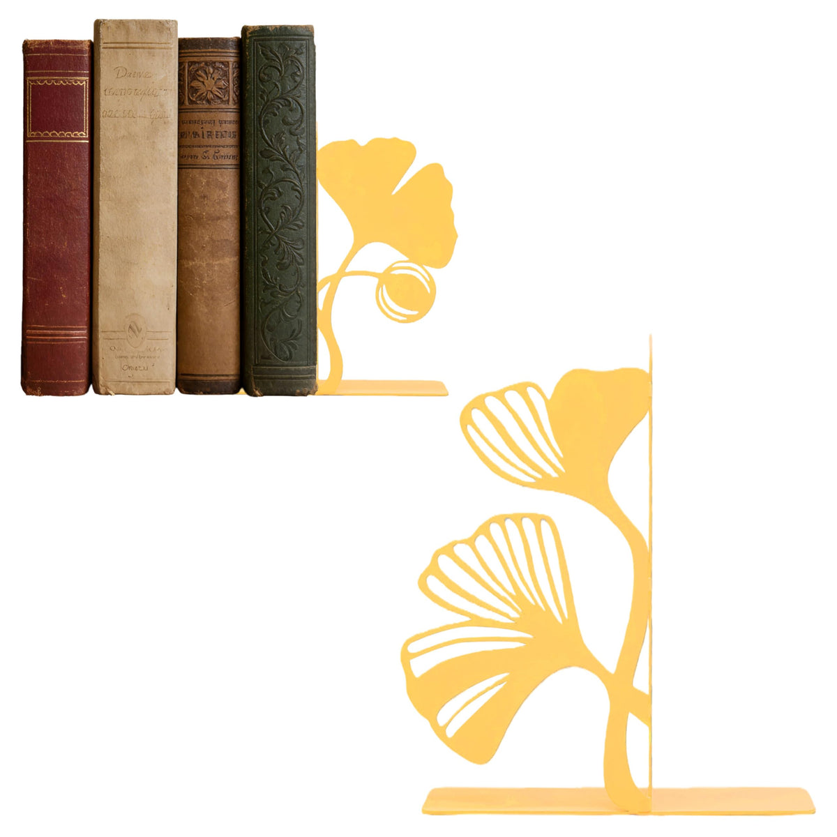 Green Leaf Metal Bookends, Cute Unique Botanical Plant Decorative Book Ends for Bookshelf Office Living Room Reading Room Kitchen Guest Room, Nature Tropical Jungle Hawaii Home Decor