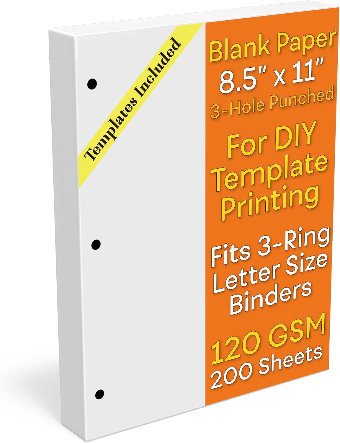 Letter Blank Paper 3-Hole Punched, 200 Sheets/400 Pages, 120 GSM, 32 lb., Extra Thick Printer Paper 8.5 x 11 inch, Print Templates for DIY Planners