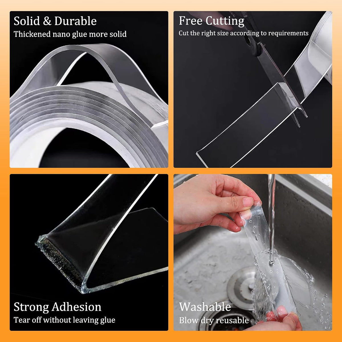 Double Sided Tape Heavy Duty for Wall Decor No Damage to Paint,Clear Removable Mounting Tape,Nano Two Sided Adhesive Tape,Picture Hanging Strips for Posters,Stickers -2Rolls(1.18in*6.5FT+0.39in*6.5FT)