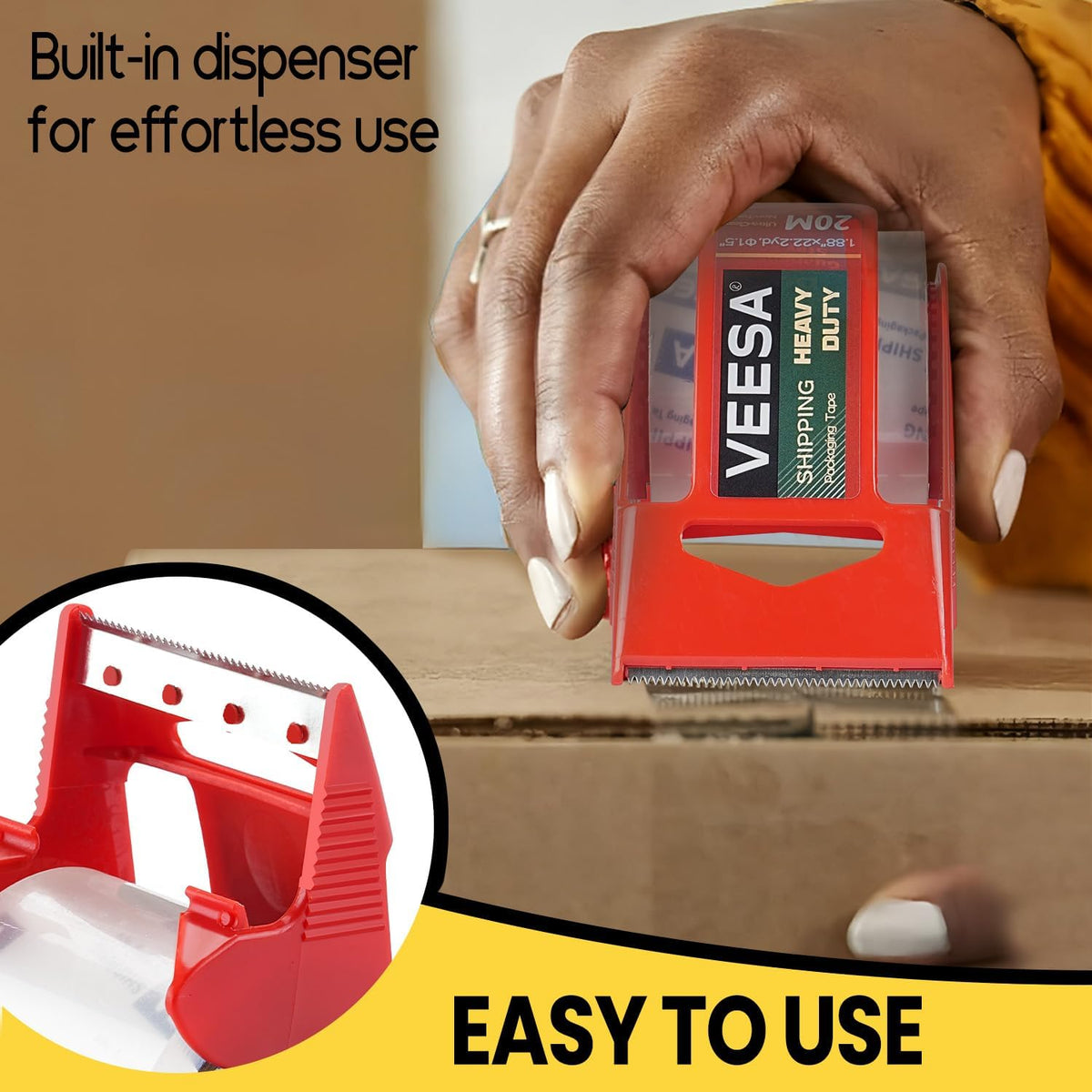 VEESA Packing Tape with Dispensers, 12 Rolls, 1.88" x 22.2 Yds