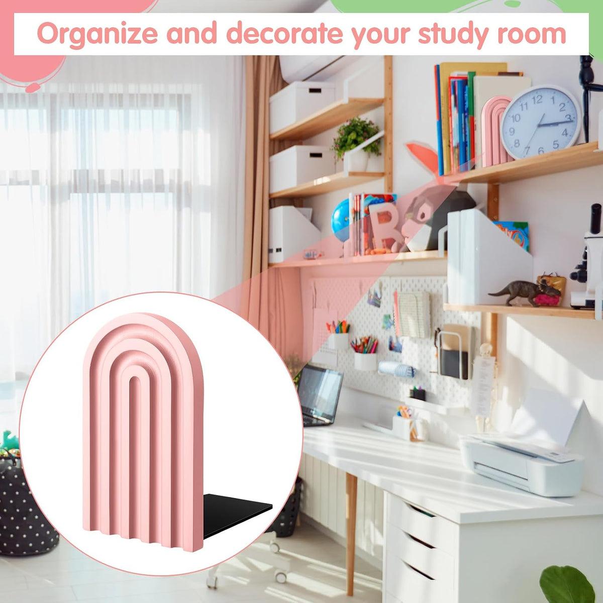 Harloon 4 Pcs Boho Arch Bookends Rainbow Wooden Book Ends, Pastel Color