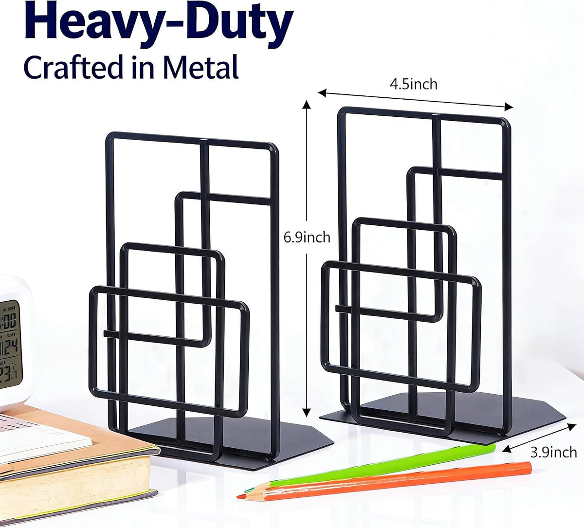 SRIWATANA Heavy Duty Book Ends, Decorative Bookends with Lattice Design
