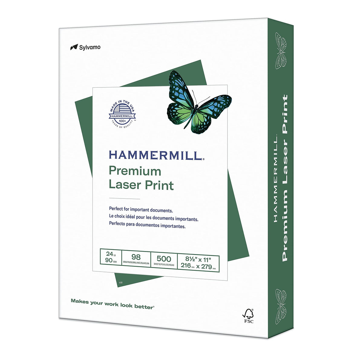 Hammermill Premium Laser Print Paper, 24 lb Copy Paper, 8.5 x 11 Letter Size, 3 Hole - 1 Ream (500 Sheets) - 98 Bright